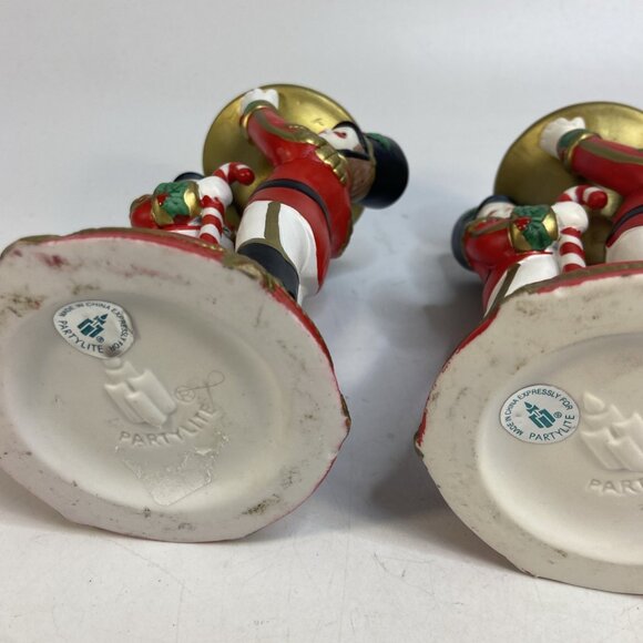Partylite Christmas Candle Holders Toy Soldier Nutcrackers Holiday Pair Vtg 6 in - Picture 9 of 9